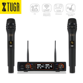 Xtuga T-010 ระบบไมโครโฟนไร้สาย UHF 2 ช่องทาง พร้อมไมโครโฟนไร้สาย 2 ตัว สําหรับเวที โบสถ์ ปาร์ตี้ ครอบครัว งานแต่งงาน