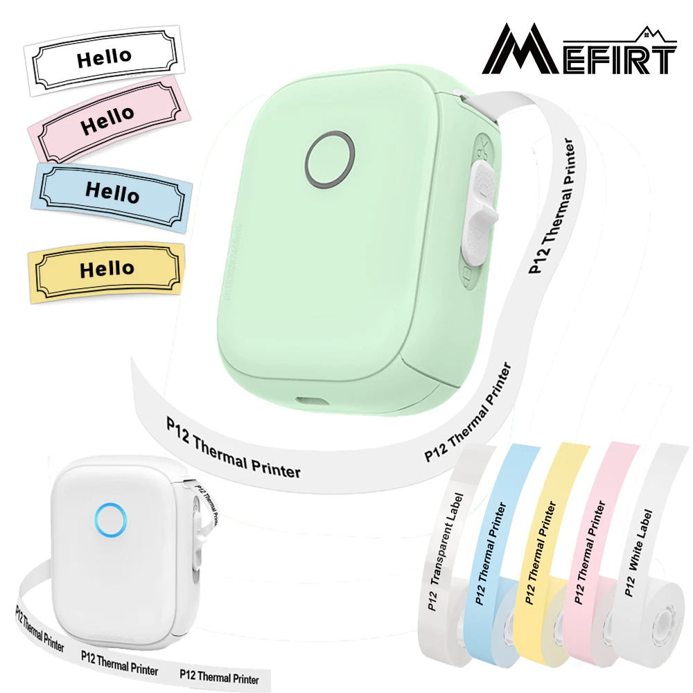 เครื่องปริ้นท์ฉลากสติกเกอร์บลูทูธไร้สาย P12 ขนาดเล็ก แบบพกพา พร้อมคัตเตอร์บาร์โค้ด