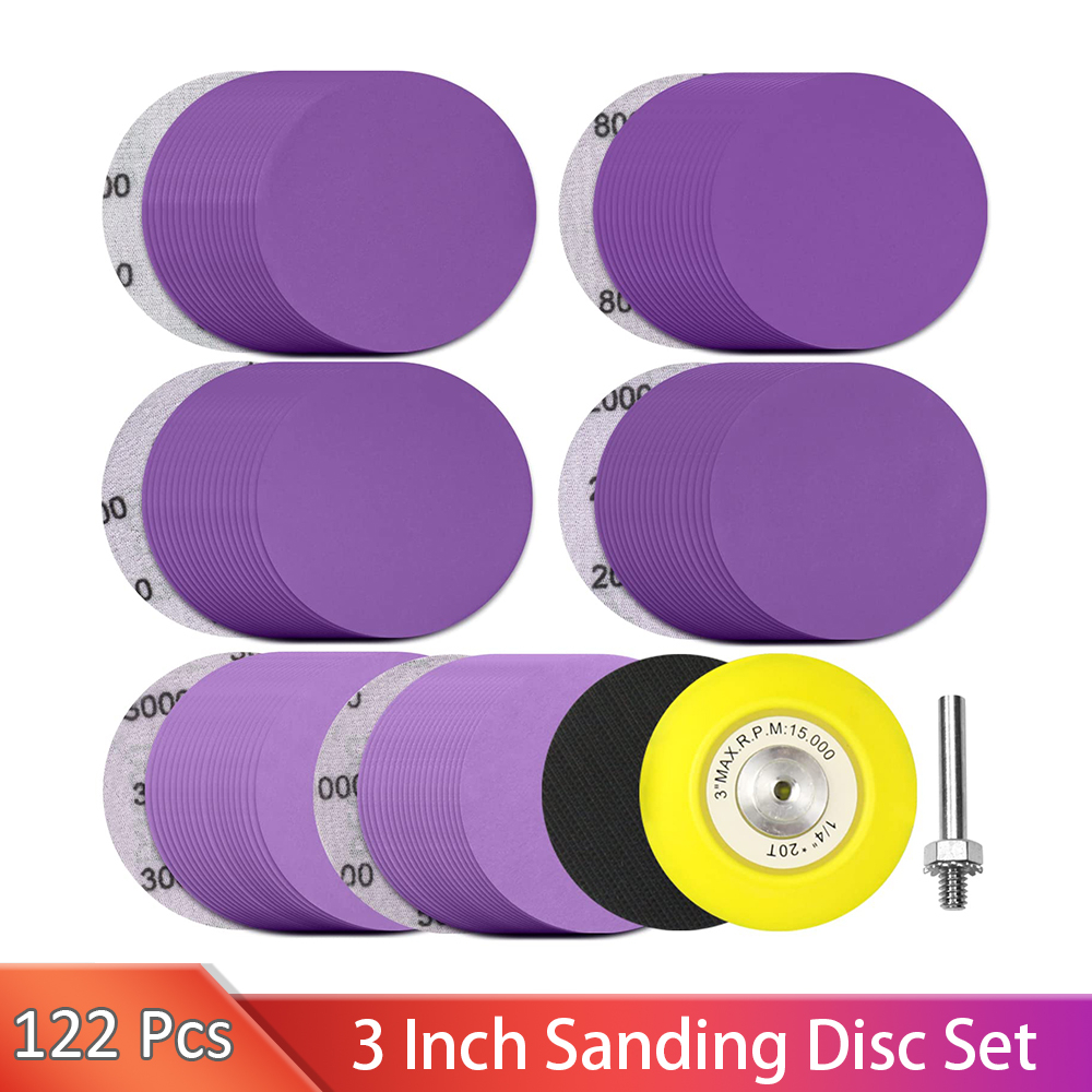 3 นิ้ว 122 ชิ้นแผ่นขัด Hook และ Loop กระดาษทรายสีม่วง Alumina ขัดด้วยโฟมนุ่ม Buffering Pad และ Backing Pad ราคา ถูกที่สุด ดีลบีเคเค รูปภาพหลัก