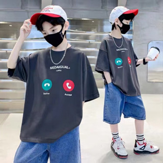 ✨พร้อมส่ง เสื้อยืดลําลอง ผ้าฝ้าย แขนสั้น คอกลม พิมพ์ลายการ์ตูนอเมริกัน ดูดซับเหงื่อ ระบายอากาศ ทรงหลวม แฟชั่นฤดูร้อน สําหรับเด็กผู้ชาย อายุ 3-15 ปี