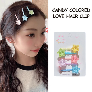 【เงินสดในการจัดส่ง】5pcs กิ๊บติดผม รูปหัวใจ ดาว สีแคนดี้ สร้างสรรค์