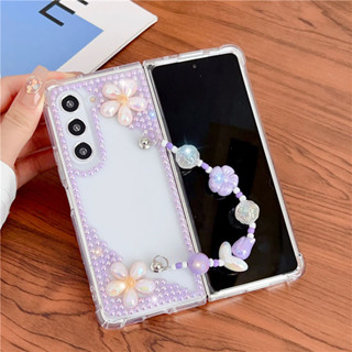 เคสโทรศัพท์มือถือแบบแข็ง ใส ลายดอกไม้ ประดับไข่มุก เพชร หลากสี สําหรับ Samsung Galaxy Z Fold 5 Z Fold 4 Z Fold 3 Z Fold 2 DIY Z Fold5