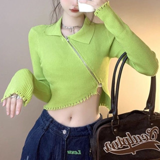 ใหม่ เสื้อกันหนาว มีซิป ทรงไม่สมมาตร