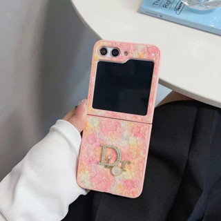 เคสโทรศัพท์มือถือ ป้องกัน หน้าจอพับได้ แต่งกลิตเตอร์ ลายลูกไม้ รูปตัว D สไตล์เกาหลี สําหรับ Samsung Zflip5 zflip4 zfold5 zfold4 zflip3 zfold3