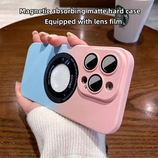 เคสแข็งเคลือบแม่เหล็กสำหรับ iPhone 13 12 11 PRO MAX 13 การไล่ระดับสีที่สวยงามฝาครอบป้องกันกล้องเต็มรูปแบบสัมผัสโลโก้พร้อมฟิล์มเลนส์บางกันฝุ่นและกันกระแทกกรณีโทรศัพท์มือถือ