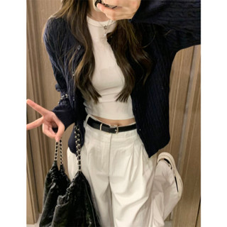 Unique Fried Dough Twists Knitted Cardigan Coat+High Waist Sagging Slim Casual Wide Leg Straight Leg Pants