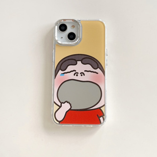 เคสป้องกันโทรศัพท์มือถือกระจก ลายการ์ตูนชินจัง กันกระแทก สําหรับ iPhone 14 13 12 11