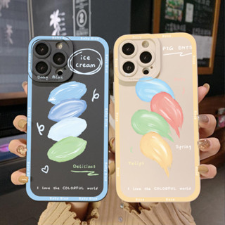 เคสโทรศัพท์มือถือ ขอบสี่เหลี่ยม ลายไอศกรีม สําหรับ iPhone 14 Plus 13 Pro Max 12 iPhone 11 XR 8 7 SE 2022