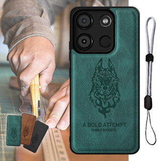 เคสหนัง ลายหมาป่า พร้อมสายคล้อง ปรับได้ หรูหรา สําหรับ Itel A60s A60 A662LM