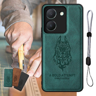 เคสโทรศัพท์มือถือหนัง ลายหมาป่า พร้อมสายคล้อง ปรับได้ หรูหรา สําหรับ VIVO Y36 4G