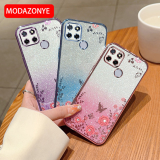 เคสมือถือ แบบนิ่ม ลายผีเสื้อ ดอกไม้ กลิตเตอร์ สําหรับ Realme C12 Realme C25 C25s Narzo 30A