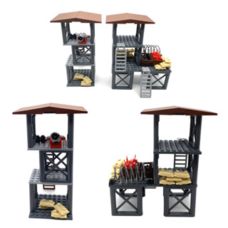 Ww2 Army Sentry Tower MOC บล็อคตัวต่อ รั้วปืนใหญ่ ของเล่นสําหรับเด็ก DIY