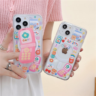 เคสโทรศัพท์มือถืออะคริลิค แบบนิ่ม ลายการ์ตูนหน้ายิ้ม มีแม่เหล็ก สําหรับ iPhone 11 12 13 14 15 PRO MAX iPhone14 iPhone14Pro