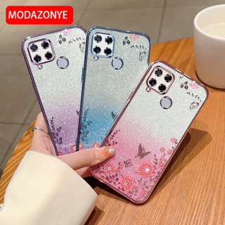 เคสมือถือ แบบนิ่ม ลายดอกไม้ ผีเสื้อ กลิตเตอร์ สําหรับ Realme C15 Realme C15