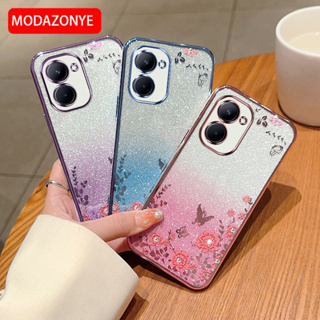 เคสมือถือ แบบนิ่ม ลายดอกไม้ ผีเสื้อ กลิตเตอร์ สําหรับ Realme C33 Realme C33