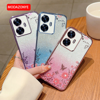 เคสมือถือ แบบนิ่ม ลายดอกไม้ ผีเสื้อ กลิตเตอร์ สําหรับ Realme C55 Realme C55