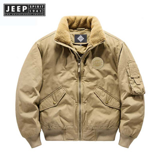 JEEP SPIRIT 1941 ESTD 2023 เสื้อแจ็กเก็ตลําลอง ผ้าฝ้าย ผ้ากํามะหยี่ขนนิ่ม แบบหนา มีซิป สําหรับผู้ชาย