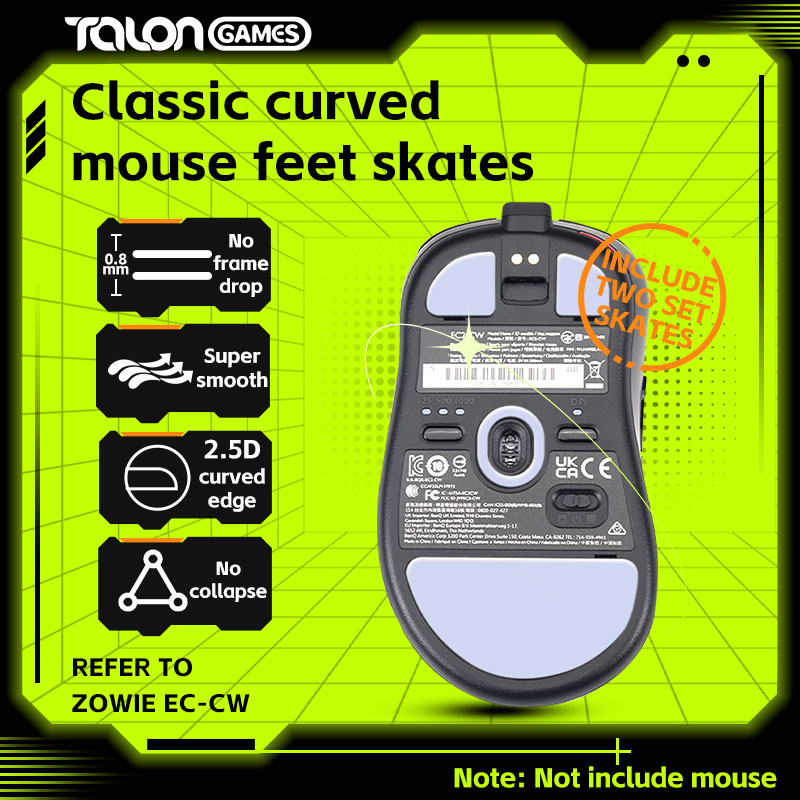 2 ชุด TALONGAMES เมาส์ฟุตสีเทาอ่อน Custom ขอบโค้ง Mouse Skates สําหรับ Zowie EC1-CW / EC2-CW เมาส์สํ