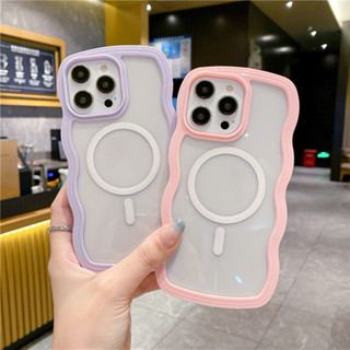 เคสโทรศัพท์มือถือนิ่ม แบบใส ลายคลื่นแม่เหล็ก สําหรับ iPhone 11 12 13 14 15 PRO MAX iPhone14 iPhone14Pro