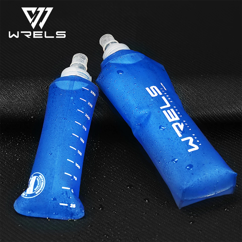 WRELS ขวดน้ำอ่อนแบบพับได้สำหรับการเล่นกีฬากลางแจ้ง ทีพียู ปลอดสาร BPA