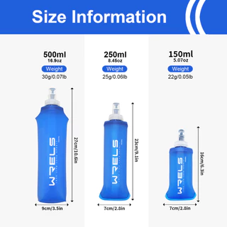 WRELS ขวดน้ำอ่อนแบบพับได้สำหรับการเล่นกีฬากลางแจ้ง ทีพียู ปลอดสาร BPA