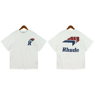 Rhude เสื้อยืด คอกลม แขนสั้น ผ้าฝ้าย พิมพ์ลาย ทรงหลวม แฟชั่นสําหรับผู้ชาย และผู้หญิง