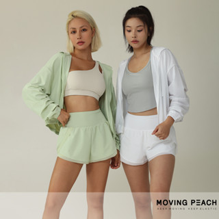 Moving PEACH เสื้อแจ็กเก็ตกันลม มีฮู้ด ป้องกันรังสียูวี เหมาะกับการวิ่ง ออกกําลังกายกลางแจ้ง สําหรับผู้หญิง