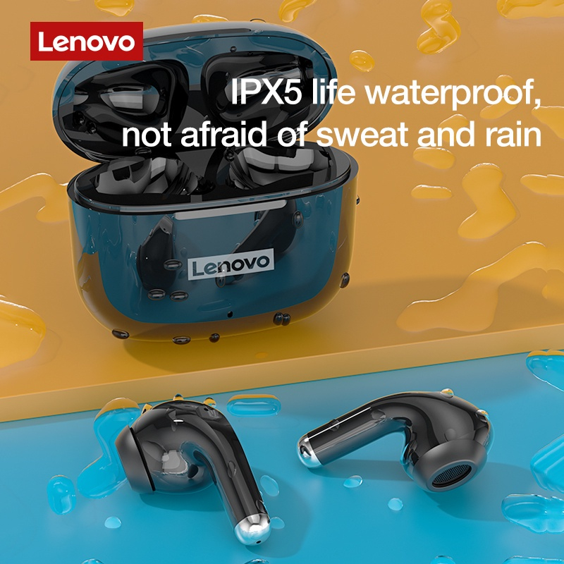 Lenovo ชุดหูฟังบลูทูธไร้สาย 5.0 TWS สเตอริโอ ควบคุมสัมผัส พร้อมไมโครโฟน กันน้ํา สําหรับเล่นกีฬา