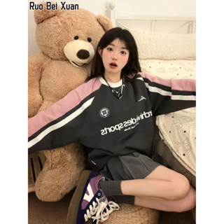 Ruo Bei Xuan เสื้อกันหนาว คอกลม ทรงหลวม สไตล์อเมริกัน สําหรับผู้หญิง