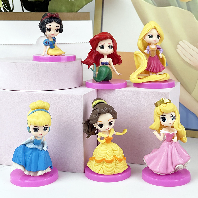 6ชิ้น/เซ็ต5-8เซนติเมตรเจ้าหญิงหิมะสีขาวราพันเซลซินเดอเรลล่าเบลล่าออโรร่าเงือกน้อยแอเรียลถามรุ่นเค้กตกแต่งพีวีซีแอ็คชั่นรุ่นของเล่นตุ