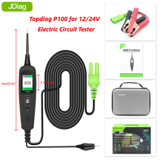 Topdiag P100 เครื่องทดสอบวงจรไฟฟ้า หน้าจอ Lcd แบตเตอรี่รถยนต์ 12V 24V