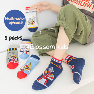 Blossom Kids Childrens sock ถุงเท้าเด็ก ลายสไปเดอร์แมน ไอรอนแมน ห้าคู่ สําหรับเด็กอายุ 1-12 ปี ถุงเท้าเด็ก 5 pairs