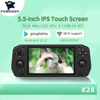 Powkiddy X28 เกมคอนโซลวิดีโอเกมมือถือ หน้าจอ IPS 5.5 นิ้ว 8-Core T618 Android11 รองรับการเชื่อมต่อ WiFi บลูทูธ ของขวัญสําหรับเด็ก