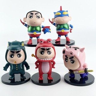 ฟิกเกอร์ PVC อนิเมะชินจัง Nohara shinnosuke Action Kamen Pig Q Version ขนาด 7-9 ซม. ของเล่นสําหรับเด็ก 5 ชิ้น ต่อชุด