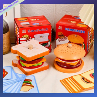 Delightful Montessori Burger ของเล่นไม้ สําหรับเด็กวัยหัดเดิน รวมการ์ดออเดอร์