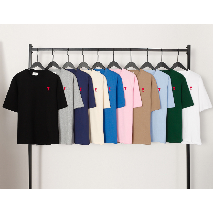 เสื้อยืดคอกลม แขนสั้น ผ้าฝ้าย ปักลายหัวใจ ทรงหลวม ขนาดเล็ก 260 กรัม สไตล์สตรีท สําหรับผู้หญิง และผู้ชาย