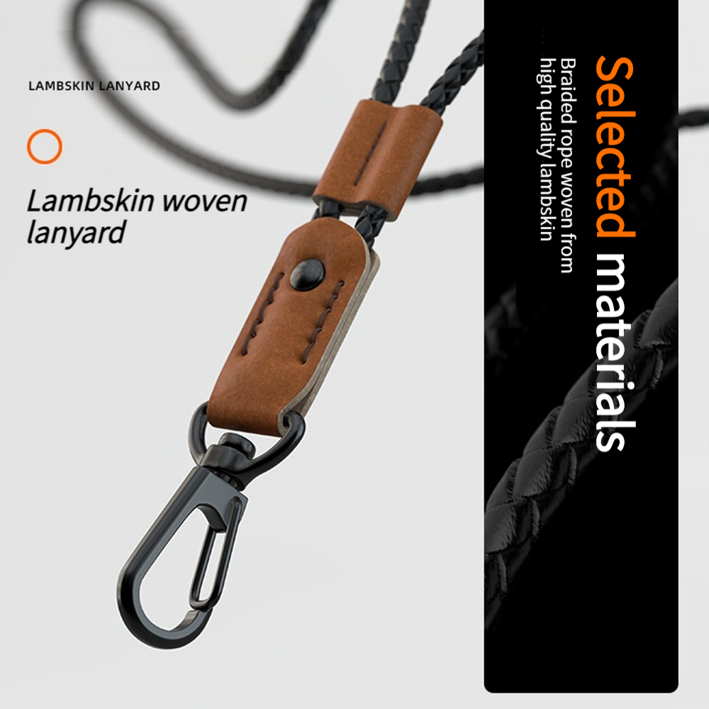 สายคล้องคอ หนังแกะถัก หรูหรา ป้องกันการสูญหาย สําหรับห้อยโทรศัพท์มือถือ บัตร เอกสาร กล้อง