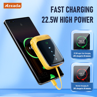 Azeada พาวเวอร์แบงค์ AZ-P01 พร้อมสายเคเบิลในตัว หน้าจอ LCD ดิจิทัล แบตเตอรี่ ขนาดเล็ก แบบพกพา 10000mAh