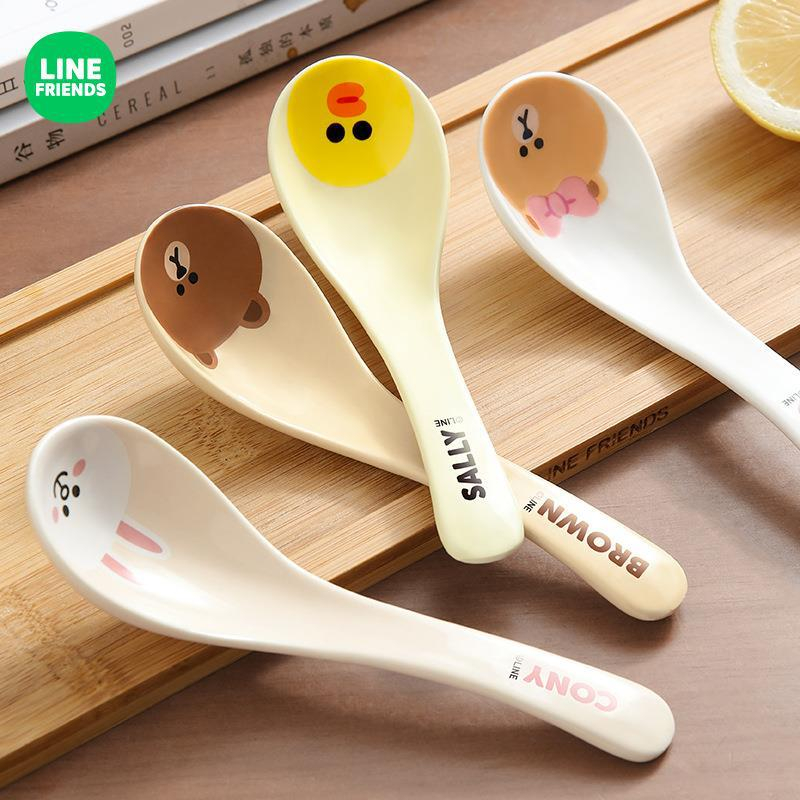 Line FRIENDS ช้อนเซรามิค ลายการ์ตูนน่ารัก สร้างสรรค์ ไม่ซ้ําใคร สําหรับตักซุป ข้าว บนโต๊ะอาหาร