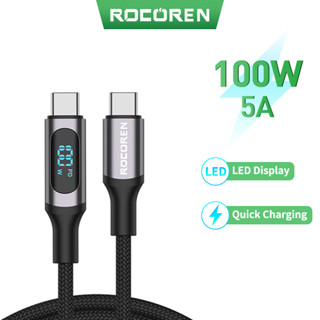 Rocoren PD 100W จอแสดงผล LED USB Type C สายเคเบิล 5A ชาร์จเร็ว ชาร์จเร็ว สําหรับ Xiaomi Samsung สายเคเบิลข้อมูล สายไฟ