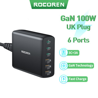 Rocoren ที่ชาร์จ 100W GaN 6 พอร์ต USB Type C PD ชาร์จเร็ว 4.0 3.0 USB สําหรับ iPhone 15 14 13 Pro Xiaomi