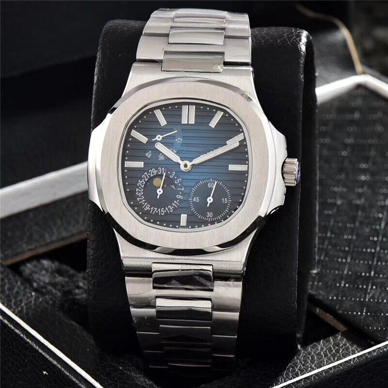 คุณภาพสูง Moon Phase นาฬิกากลไกอัตโนมัติสําหรับผู้ชายธุรกิจสแตนเลสนาฬิกาผู้ชาย 5712