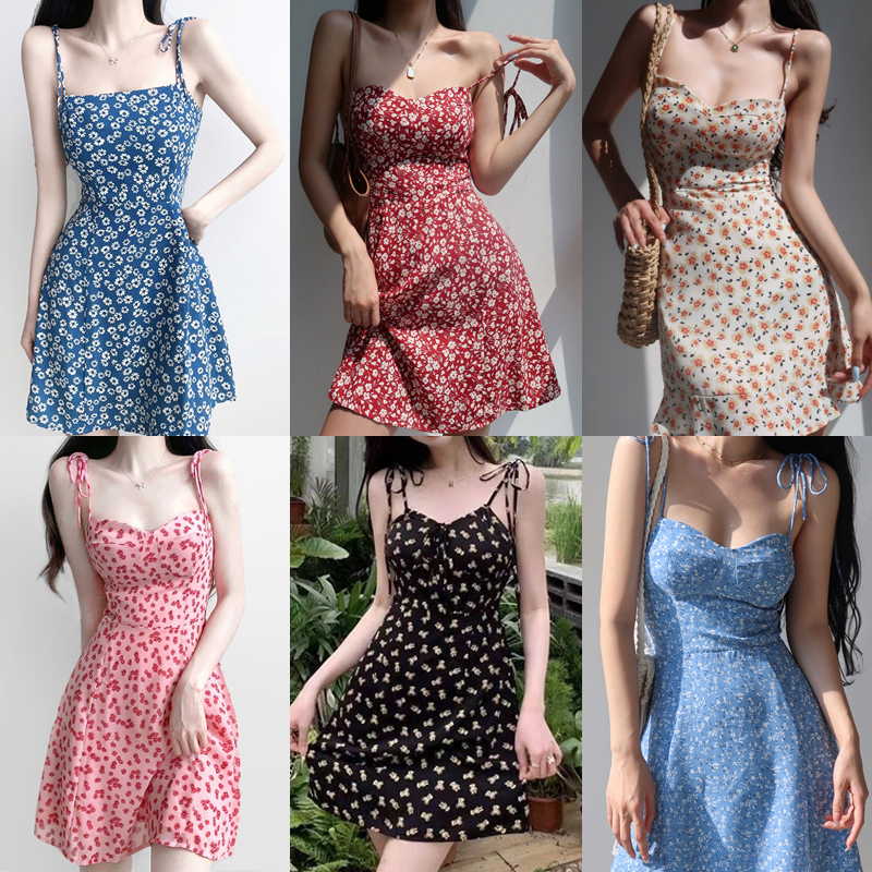 ชุดเดรสสายเดี่ยว พิมพ์ลายดอกไม้ เปิดหลัง งานสวย เนื้อผ้านิ่ม สวมใส่สบาย