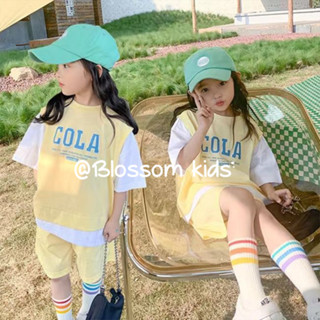 Blossom Kids Childrens Suit ชุดกีฬาเด็กผู้หญิง ชุดลำลองสำหรับเด็กฤดูร้อน กางเกงขาสั้นแขนสั้นชุดสองชิ้น