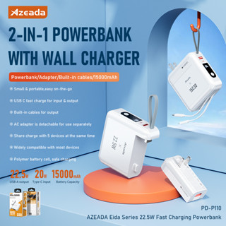 Azeada พาวเวอร์แบงค์ 15000mAh Pd-P110 Type C Pd 20w Qc 22.5w Fcc RoHS ชาร์จเร็ว