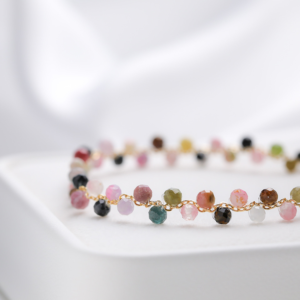 สร้อยข้อมือ หินธรรมชาติ แบบถัก สามารถปรับได้ สีแคนดี้ สําหรับผู้หญิง