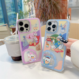 เคสโทรศัพท์มือถือ TPU ลายการ์ตูนหัวใจ มีกระจก สําหรับ iPhone 14 Pro Max 13 Pro Max