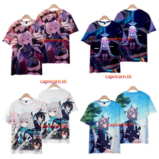 ใหม่ เสื้อยืดลําลอง แขนสั้น มีฮู้ด พิมพ์ลายอนิเมะ Blue Archive Sunaookami Shiroko/Sorasaki Hina/Takanashi Hoshino 3D ทรงหลวม สไตล์เกาหลี สําหรับผู้ชาย และผู้หญิง