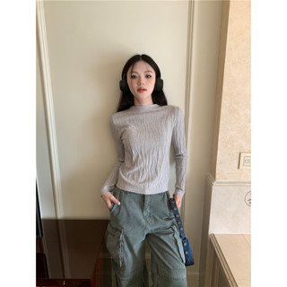 Korean version texture half high neck slim fitting versatile pullover long sleeved woolen knit bottom shirt