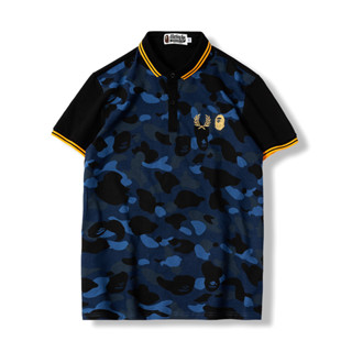 เสื้อยืดแขนสั้นลําลอง คอปก ปักลายพราง BAPE สําหรับผู้ชาย